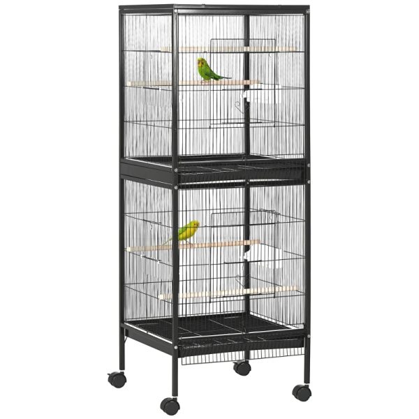 2 In 1 Bird Cage Aviary Parakeet House For Finches, Budgies With Wheels, Black