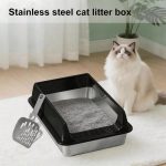 Stainless Steel Cat Litter Box, Large Open Top Litter Box With Anti Splash High Sides, Anti Tracking Pedal, Easy To Clean, Non Stick, Odor Resistant For Big Cats, Multi Cat Homes