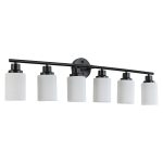 39 Modern 6-Light Vanity Bathroom Mirror Light, Frosted White Glass With Black Iron Frame, Contemporary Wall Sconce For Bedroom, Bathroom, And Dressing Room No Bulbs