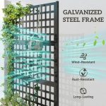 Galvanized Raised Garden Bed Planter Box with Trellis for Climbing Plants, Vegetable, Vines, 43" x 16" x 70", Black