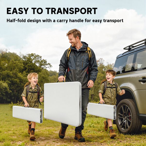 6FT 3 PCS Portable Camping Table and Chairs, Folding Picnic Table Bench Set with Carrying Handles for BBQ, Party, White
