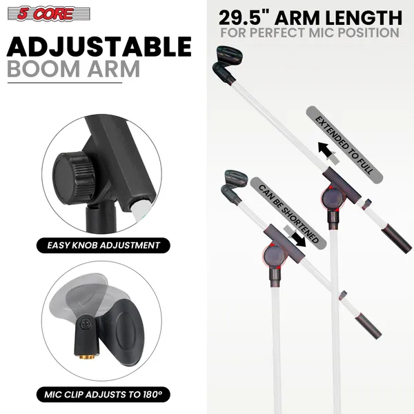 5 Core Tripod Mic Stand Floor Adjustable 18 To 72 Inches Sturdy Boom Arm Holder Microphone Stands Pedestal Para Microfono For Singing MS 080 WH