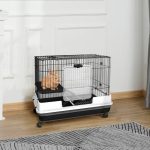 PawHut 2-Level Small Animal Cage Rabbit Hutch With Wheels, Removable Tray, Platform And Ramp For Bunny, Chinchillas, Ferret, Black