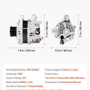 Car Alternator 11999, Compatible With Honda Accord L4 2.4L 2013-2017, Automotive Replacement Alternator With Aluminum Housing And Pure Copper Round Coil, 31100-5A2-A02, AHGA88, 14489, A5TL0581ZC