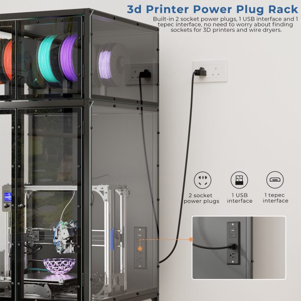 3D Printer Cabinet With Double Layer 3D Printer Filament Storage Rack, T-Shaped Filament Bar & Noise-Reducing, Dust-Proof Design, Suitable For Studio, Office Storage And Organization