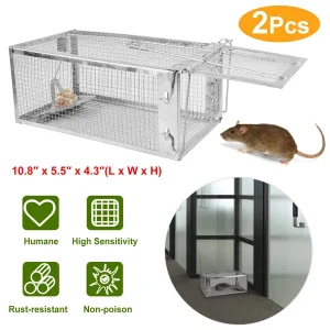 2 Pcs Humane Mouse Trap, High Sensitivity Gravity Pedal Auto-Lock Rodent Trap - Sturdy Galvanized Steel, Escape-Proof Small Mesh Design, Safe For Kids & Pets, Easy To Use Indoors&Outdoors For Mice,