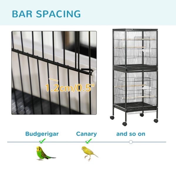 2 In 1 Bird Cage Aviary Parakeet House For Finches, Budgies With Wheels, Black