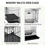 PawHut 2-Level Small Animal Cage Rabbit Hutch With Wheels, Removable Tray, Platform And Ramp For Bunny, Chinchillas, Ferret, Black