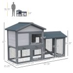 Outdoor Rabbit Hutch Wooden Bunny Cage Guinea Pig House With Run Area Removable Tray Asphalt Roof Lockable Doors Ramp Gray