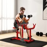 Soozier 265 LBS Preacher Curl Bench For Strength Training, Adjustable Seated Arm Isolated Barbell Dumbbell Bicep Station, Red