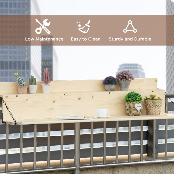 Hanging Balcony Table, Spruce Wood Foldable Railing Bar, Serving Table & Desk, Fits up to 3.9 Inches, Natural
