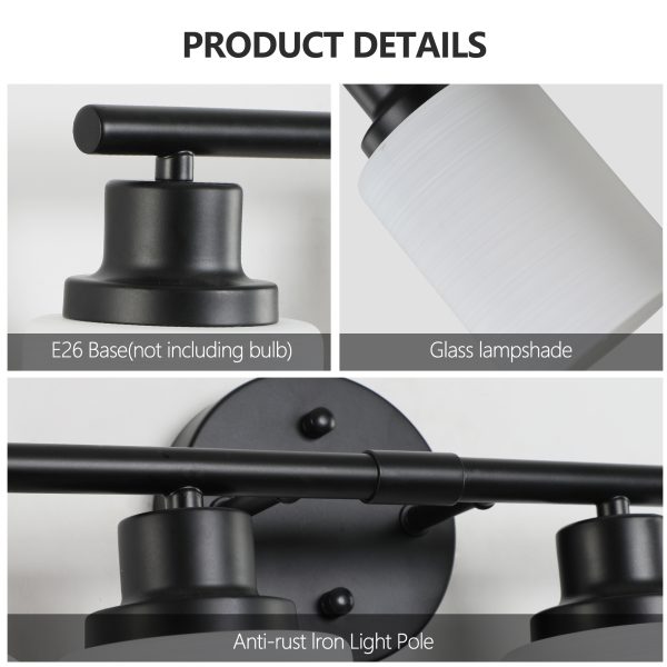 39 Modern 6-Light Vanity Bathroom Mirror Light, Frosted White Glass With Black Iron Frame, Contemporary Wall Sconce For Bedroom, Bathroom, And Dressing Room No Bulbs