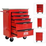 5 Drawers Multifunctional Tool Cart With Wheels,Metal Rolling Tool Cart Storage For Garage Workshop Warehouse Repair Shop--With Stainless Steel Roof--Red  Black