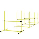 4 Piece Dog Agility Set With Adjustable Height Bars, Carry Bag, Displacing Top Bar, Yellow Yellow