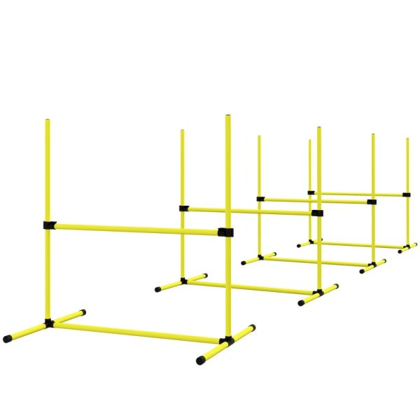 4 Piece Dog Agility Set With Adjustable Height Bars, Carry Bag, Displacing Top Bar, Yellow Yellow