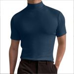 Summer Solid Color Short Sleeve Fashion Bottoming Shirt Men's Tight Turtleneck T-shirt