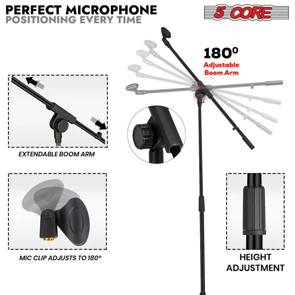 5 Core Tripod Mic Stand Floor Adjustable 18 To 72 Inches Sturdy Boom Arm Holder Microphone Stands Pedestal Para Microfono For Singing MS 080