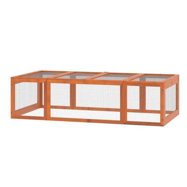 PawHut Large Wooden Rabbit Hutch Small Animal Habitat Enclosure Outdoor Run And Lockable Doors - Natural