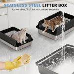 Stainless Steel Cat Litter Box, Large Open Top Litter Box With Anti Splash High Sides, Anti Tracking Pedal, Easy To Clean, Non Stick, Odor Resistant For Big Cats, Multi Cat Homes