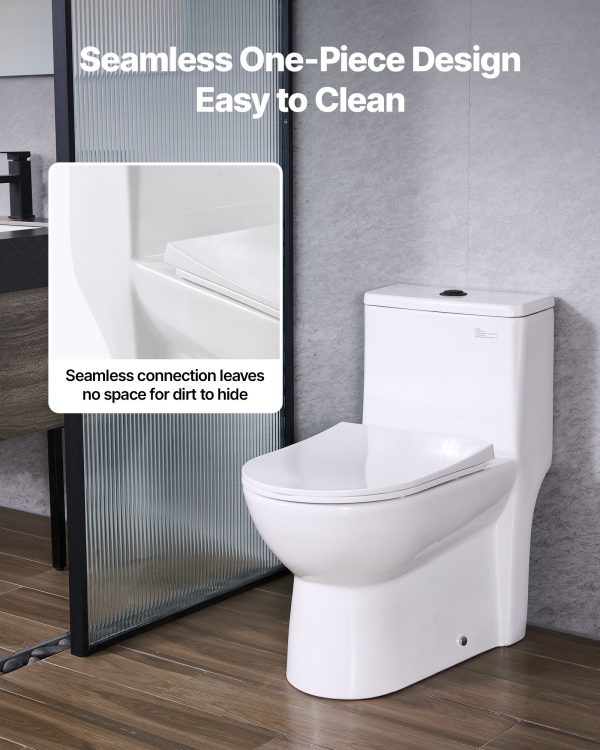 One-Piece Toilet, Elongated Toilet Vortex Dual-Flush 1.1/1.6 GPF, Toilets For Bathroom With Comfortable Chair Seat, 12 Inch Rough-In, Black + White, Easy-Clean Skirted Design, Standard Height