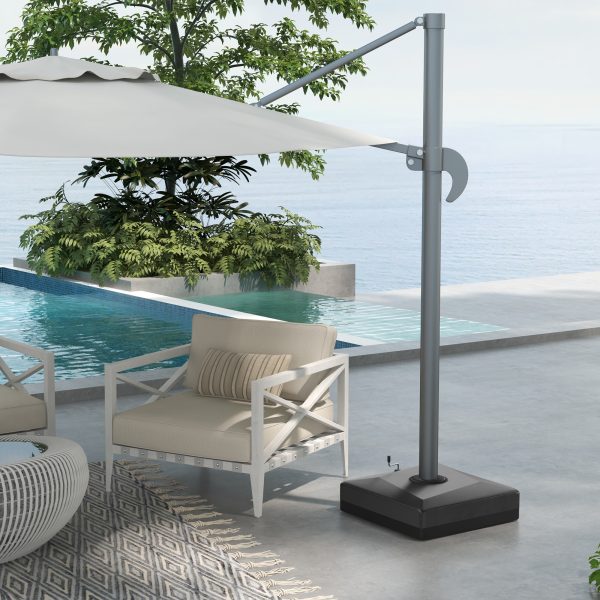 330 lbs. Fillable Umbrella Base for 84D-110V02 Model Umbrella, Cantilever Umbrella Stand, Wheels, Adjustable Feet, Black