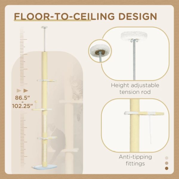 4-Tier Floor To Ceiling Cat Tree Height Adjustable 87 -103 Inch