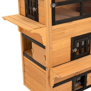 3-Tier Kitty Shelter With 5 Escape Doors, Weather Resistant, Yellow & Black
