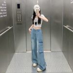 Figure-flattering Straight-leg Floor-length Pants With Large Pocketsversatile And Easy To Style