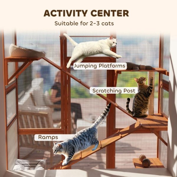 Outdoor Catio Cat Enclosure, Large Wooden Cat House With 6 Jumping Platforms, Scratching Post.For Multiple Packages Shipped, Please Pay Attention To The Details, Dimensions, And Weight.