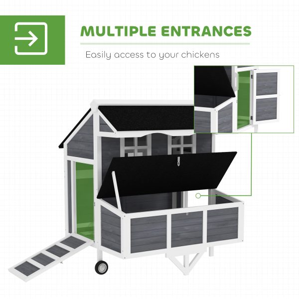 43" Chicken Coop with Wheels, Chicken Tractor with Nesting Box, Windows, Pull-out Tray, Perches, for 2-4 Hens, Gray