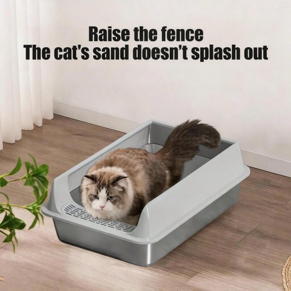 Stainless Steel Cat Litter Box, Large Open Top Litter Box With Anti Splash High Sides, Anti Tracking Pedal, Easy To Clean, Non Stick, Odor Resistant For Big Cats, Multi Cat Homes