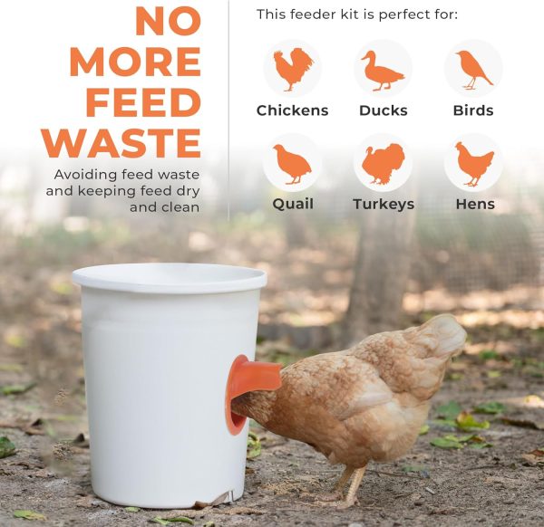 Durable Chicken Feeder Rain Proof Poultry Feeder Port Gravity Feed Kit For Buckets, Barrels, Bins, Troughs, Easy Clean - 6 Pack With Hole Saw For Easy Installation