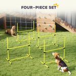 4 Piece Dog Agility Set With Adjustable Height Bars, Carry Bag, Displacing Top Bar, Yellow Yellow