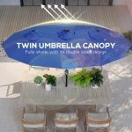 Double-sided Patio Umbrella, 9.7 Outdoor Umbrella with Tilt and Crank, LED Solar Light and 12 Ribs, Navy Blue