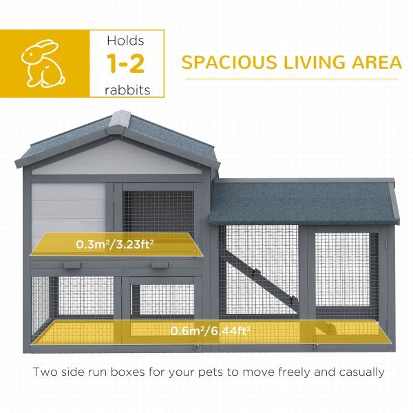 Outdoor Rabbit Hutch Wooden Bunny Cage Guinea Pig House With Run Area Removable Tray Asphalt Roof Lockable Doors Ramp Gray
