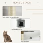 100" Cat Tree Height Adjustable Floor-to-Ceiling 4-Tier Kitty Climbing Activity Center Condo Cat Toy with Scratching Post Hanging Balls Play Rest Post Pet Furniture Grey