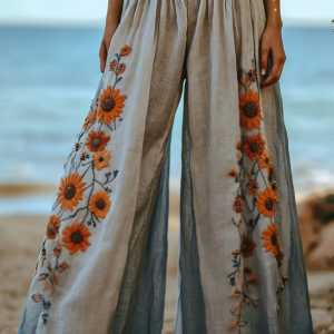 Bohemian Style Casual Printed Wide-leg Pants For Women