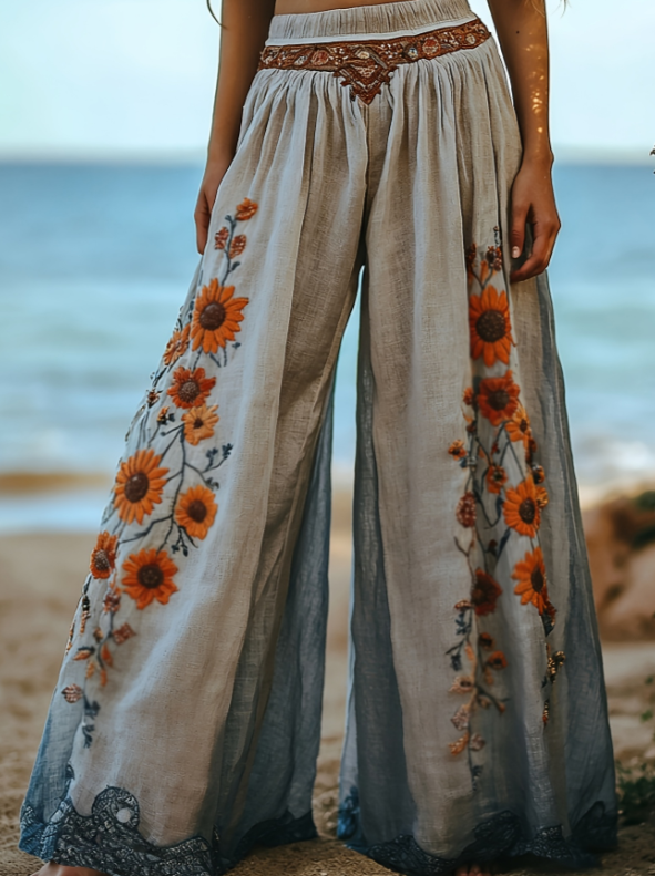 Bohemian Style Casual Printed Wide-leg Pants For Women