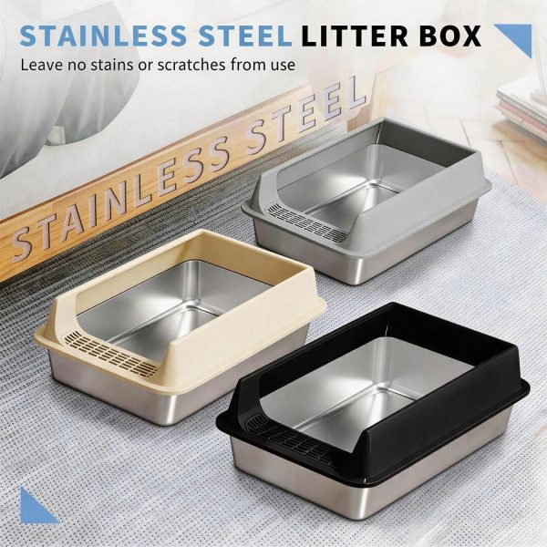 Stainless Steel Cat Litter Box, Large Open Top Litter Box With Anti Splash High Sides, Anti Tracking Pedal, Easy To Clean, Non Stick, Odor Resistant For Big Cats, Multi Cat Homes