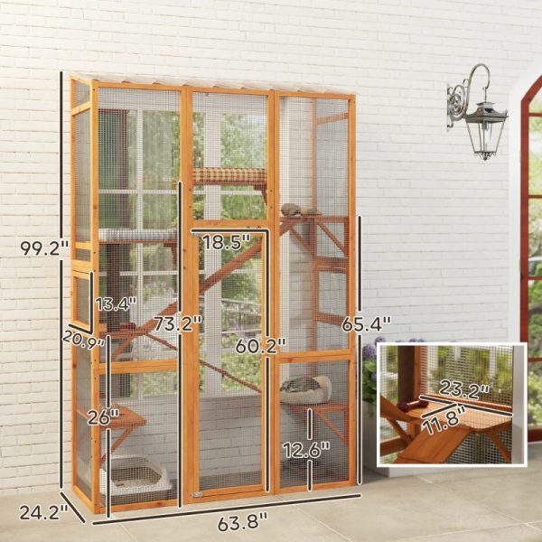 Outdoor Catio Cat Enclosure, Large Wooden Cat House With 6 Jumping Platforms, Scratching Post.For Multiple Packages Shipped, Please Pay Attention To The Details, Dimensions, And Weight.