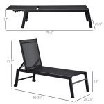 Outdoor Chaise Lounge with Wheels, Five Position Recliner for Sunbathing, Suntanning, Steel Frame, Breathable Fabric for Beach, Yard, Patio, Black