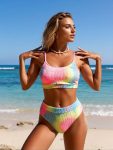 2026 New Women's Sexy Rainbow Tie-Dye Ruched Two-Piece Swimsuit For Beach Vacation