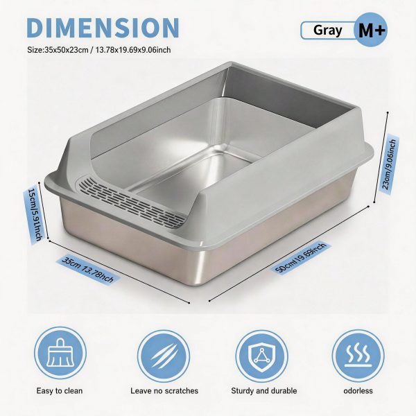 Stainless Steel Cat Litter Box, Large Open Top Litter Box With Anti Splash High Sides, Anti Tracking Pedal, Easy To Clean, Non Stick, Odor Resistant For Big Cats, Multi Cat Homes