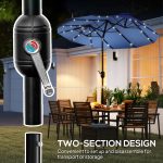 Double-sided Patio Umbrella, 9.7 Outdoor Umbrella with Tilt and Crank, LED Solar Light and 12 Ribs, Navy Blue