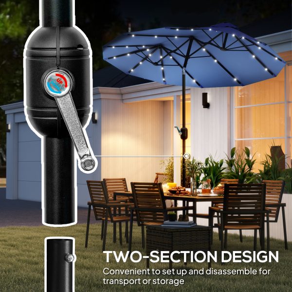 Double-sided Patio Umbrella, 9.7 Outdoor Umbrella with Tilt and Crank, LED Solar Light and 12 Ribs, Navy Blue
