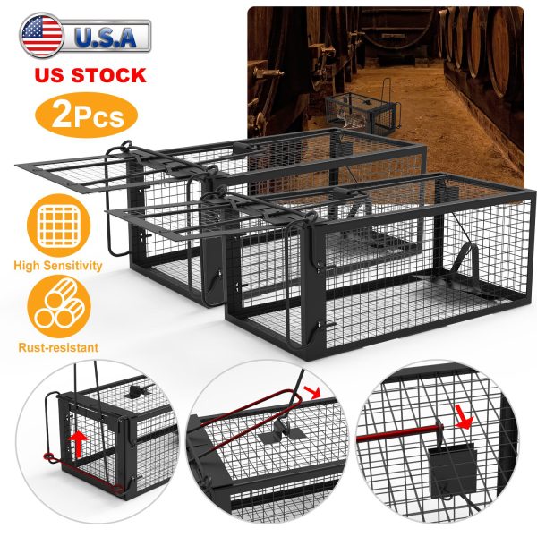 2 Pack Rat Trap Cage Humane Live Rodent Trap Cage Galvanized Iron Mice Mouse Control Bait Catch With Detachable U Shaped Rod
