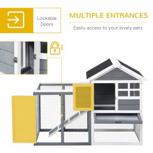 Indoor Rabbit Enclosure, 48" Weatherproof Wooden Rabbit Hutch, with Slanted Asphalt Roof & Fun Outdoor Run for Bunnies & Ferrets - Gray