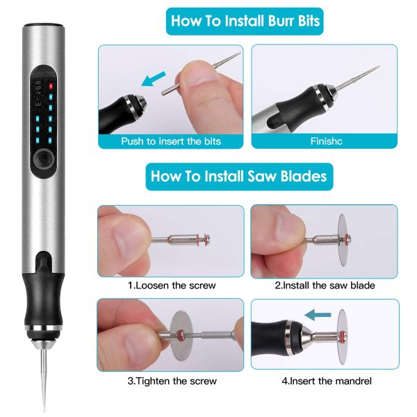 1Set Electric Engraving Pen With 33Pcs Burr Bits 5Pcs Stencils 3 Gears Speed Rechargeable Cordless Professional Engraver Etching Machine For Jewelry Glass Stone Metal Wood
