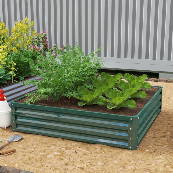 Galvanized Raised Garden Bed, 4 x 4 x 1 Metal Planter Box, for Growing Vegetables, Flowers, Herbs, Succulents, Green
