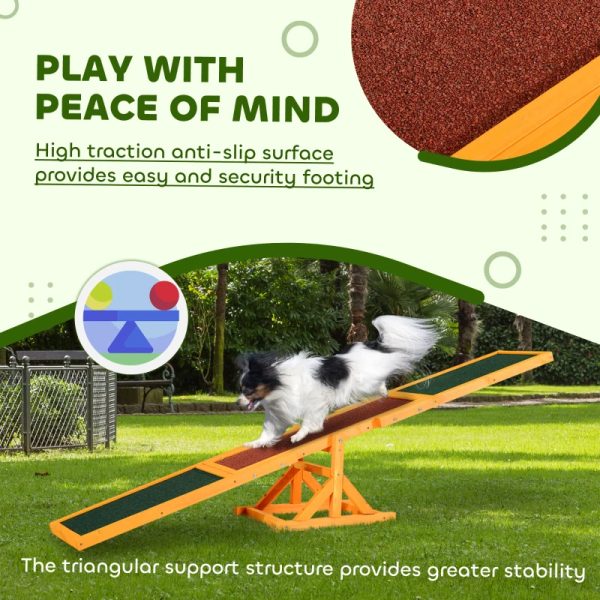 PawHut Wooden Dog Agility Seesaw For Balance Training And Exercise, Platform Equipment Run Game Toy, Weather Resistant Pet Supplies, For Outdoor Backyard
